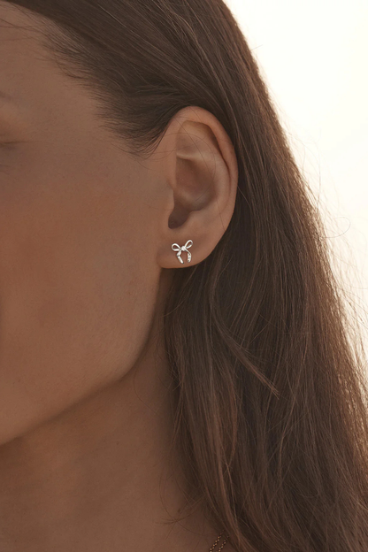Sterling Silver Forever More Bow Stud Earrings