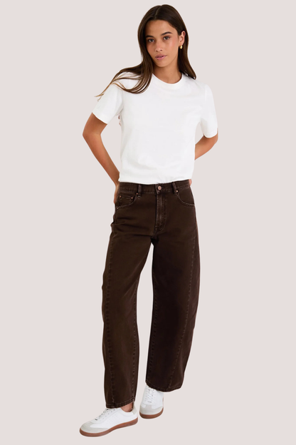 Varsity Chocolate Forward Seam Barrel Jeans