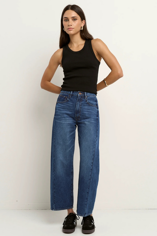Varsity Deep Blue Forward Seam Barrel Jeans