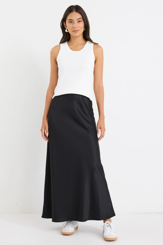 Prodigy Black Satin Bias Maxi Skirt