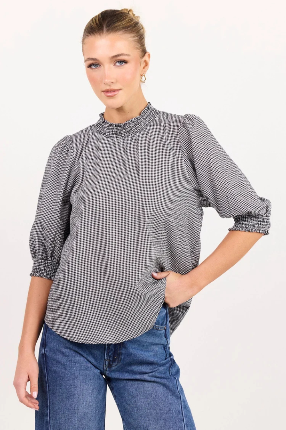 Influential Black White Mini Gingham High Neck Top