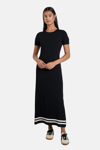 Taken Black Stripe Crewneck SS Knit Dress