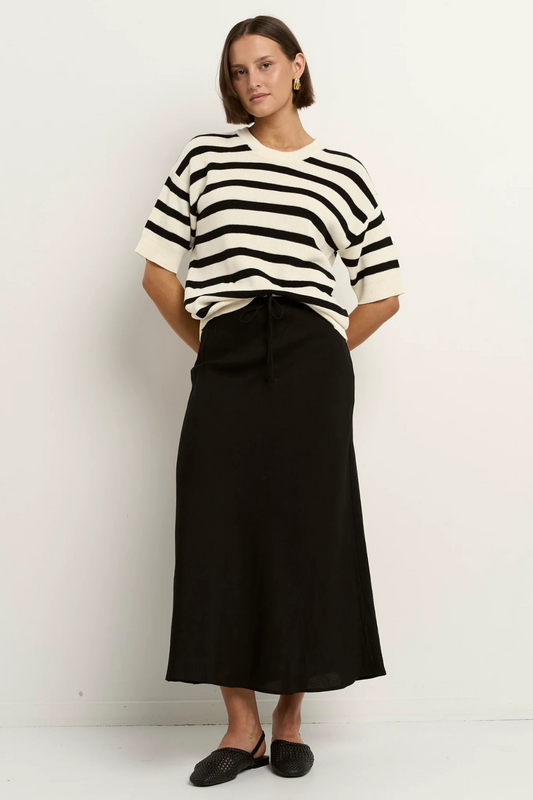 Summit Black Linen Blend Tie Waist Bias Maxi Skirt