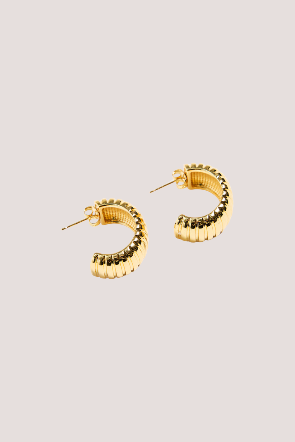 Ridged 14k Gold Plate Huggie Stud Earring