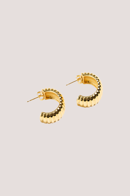 Ridged 14k Gold Plate Huggie Stud Earring