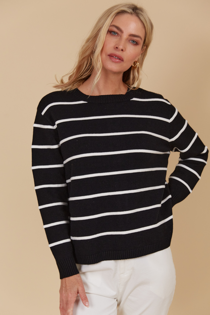 Juno Stripe Jumper/Cardigan | Onyx