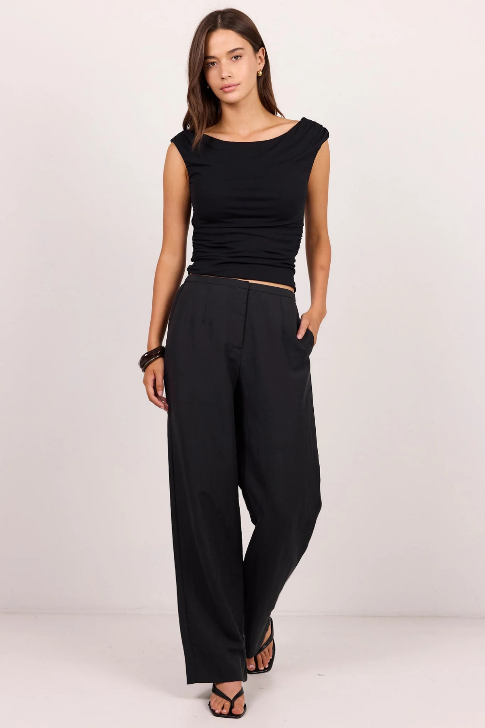 Charmed Soft Black Pleat Front Wide Leg Pants