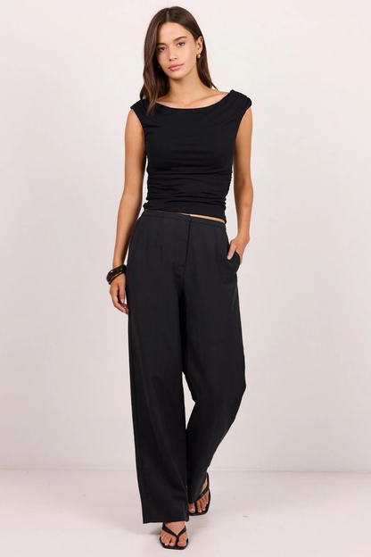 Charmed Soft Black Pleat Front Wide Leg Pants