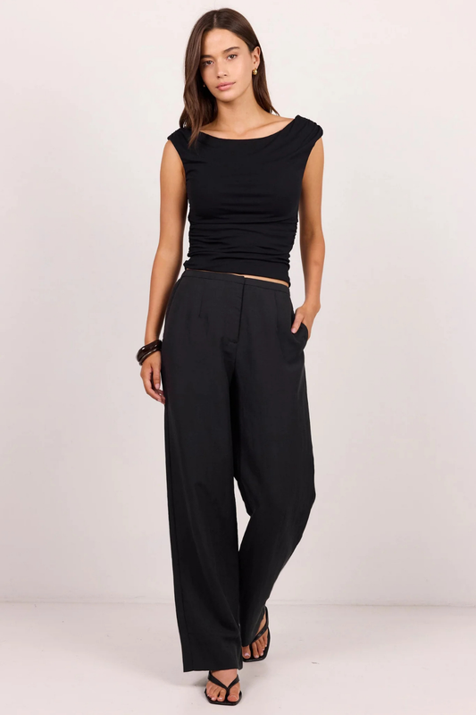 Charmed Soft Black Pleat Front Wide Leg Pants