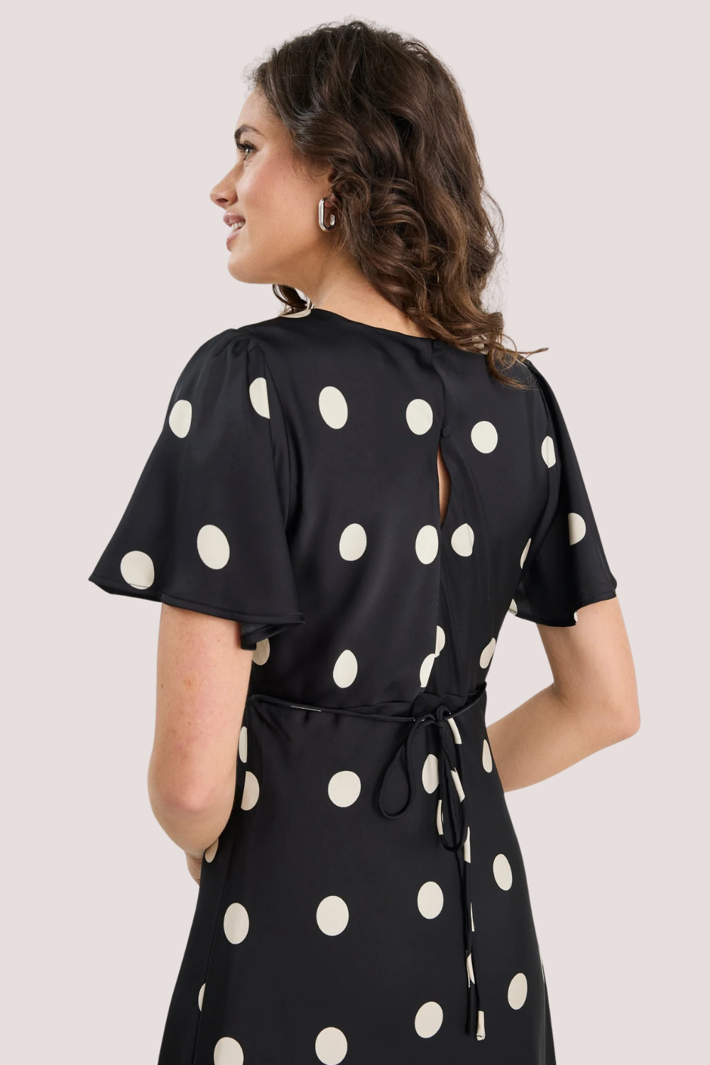 Chariot Black Polka Dot Bias Flutter Sleeve Maxi Dress