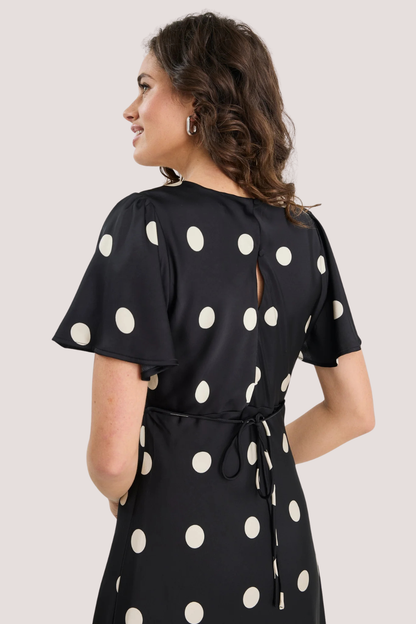 Chariot Black Polka Dot Bias Flutter Sleeve Maxi Dress