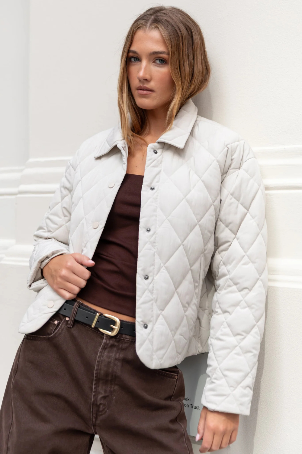 Absolute Putty Collared Quilted Jacket