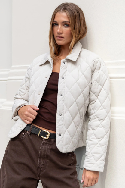 Absolute Putty Collared Quilted Jacket