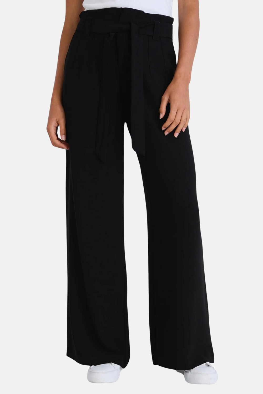 Sydney Black Crepe Wide Leg Tie Belt Pant