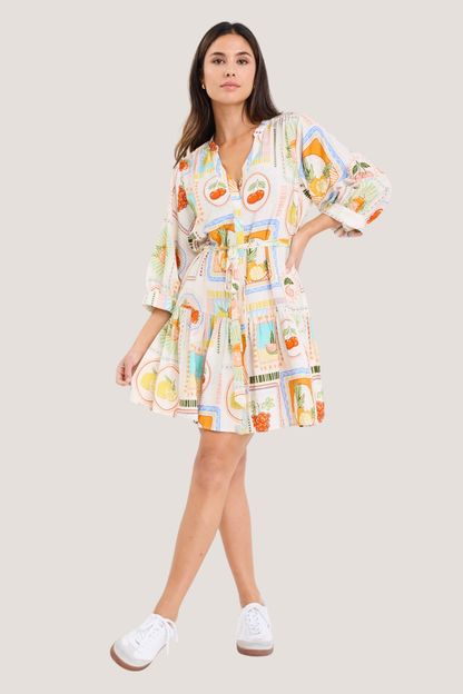 Adoration Tropical Postcard Short Sleeve Button Front Mini Dress