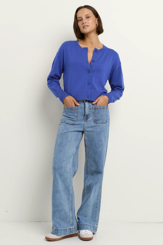 Release True Blue Cropped Crewneck Cardigan