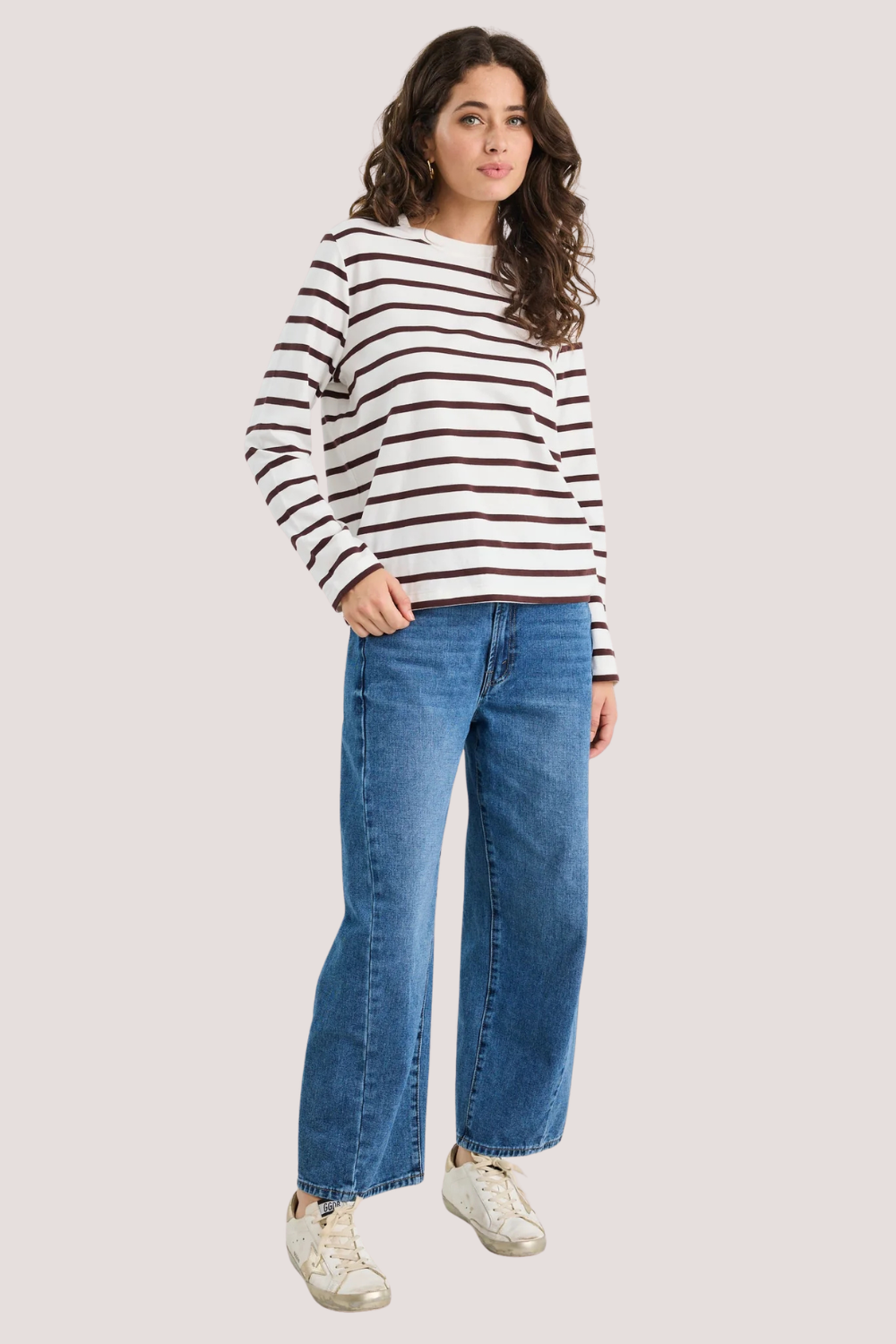 Tether Chocolate White Stripe LS Boxy Tee