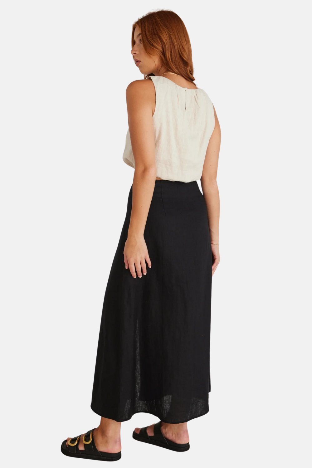 Mercy Black Linen Button Front Aline Skirt