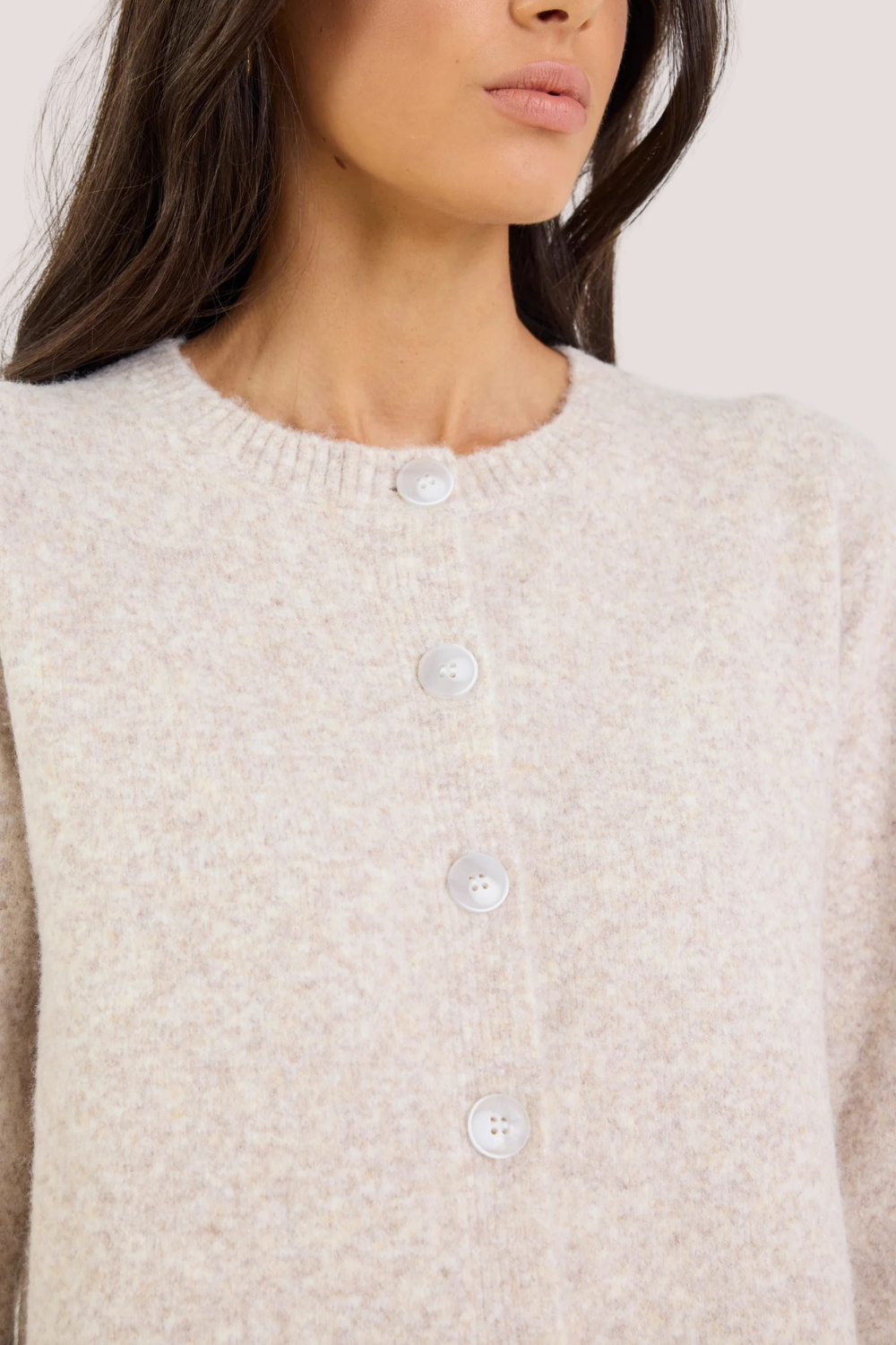 Crest Oat Marle Crewneck Cardigan