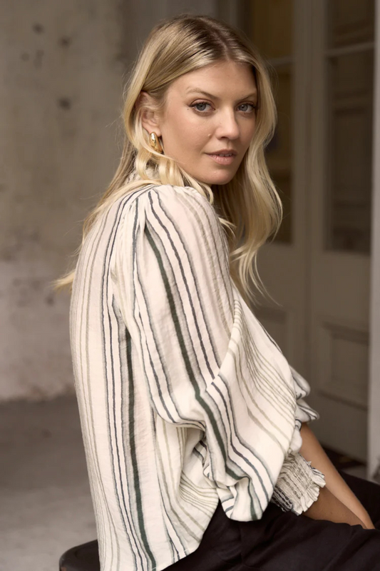 Poet Forest Stripe Long Sleeve High Neck Top