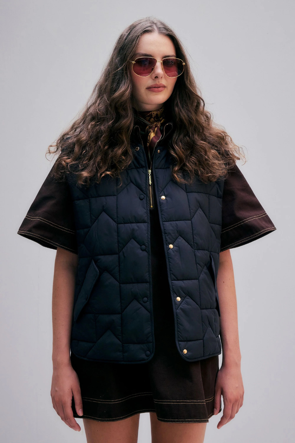 Quilted Monogram Vest | Black/Brown