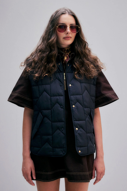 Quilted Monogram Vest | Black/Brown