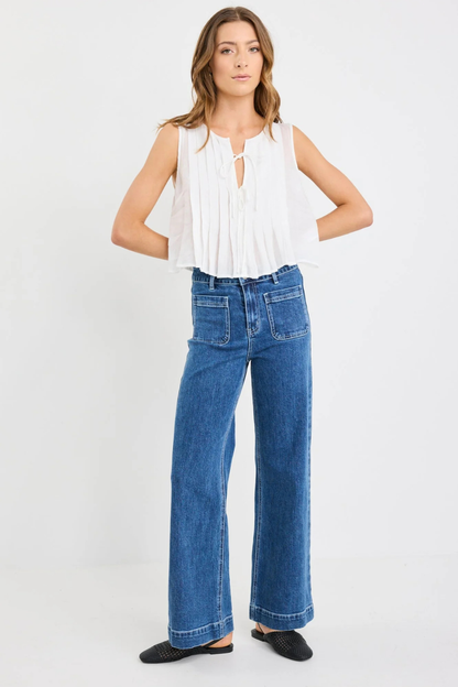 Origami Ivory Ramie Pleated Sleeveless Tie Top