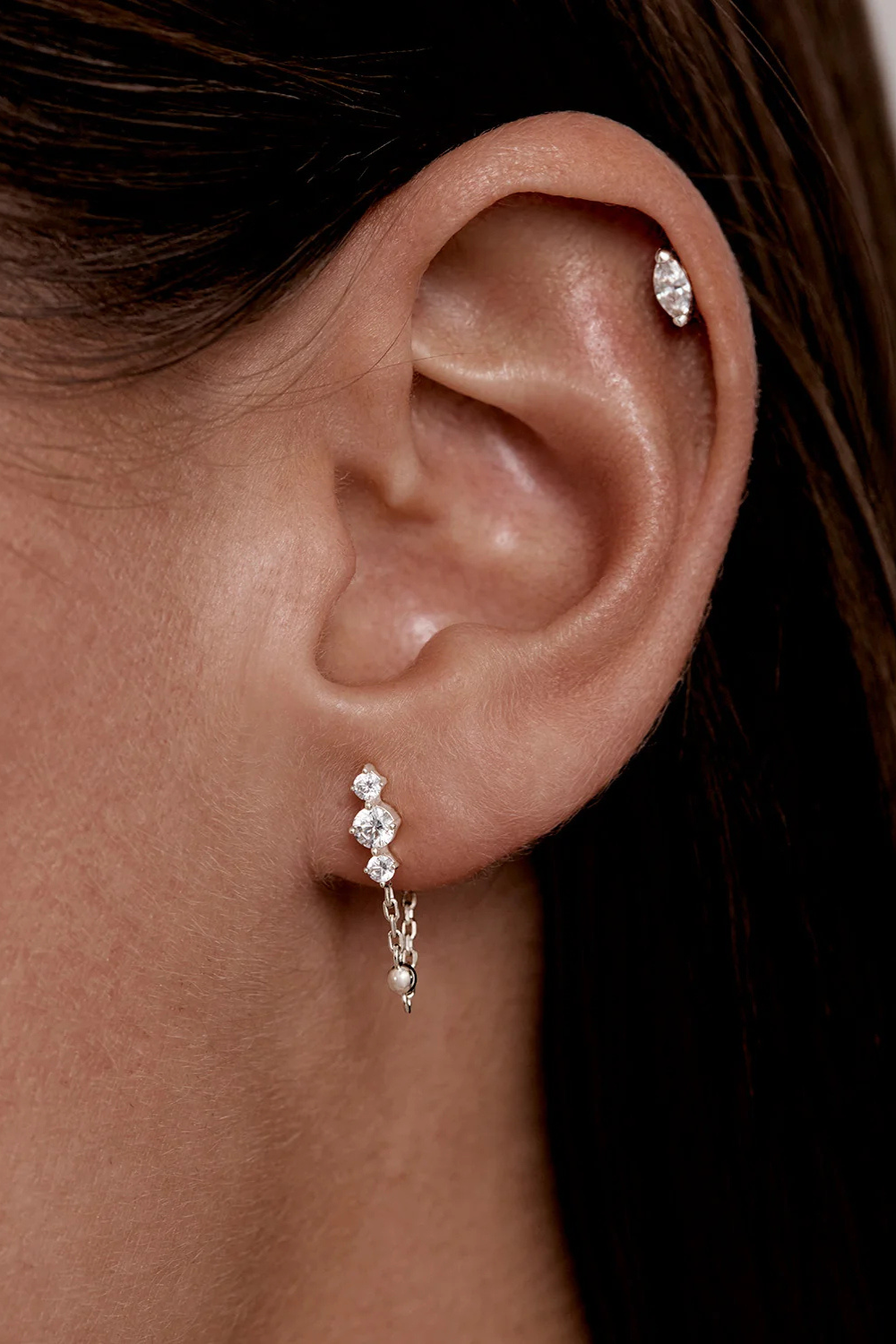 Sterling Silver In the Stars Chain Huggie Earrings