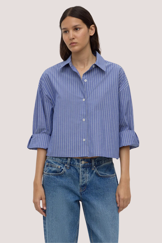 Anais Stripe Cropped Shirt | Blue/White Stripe