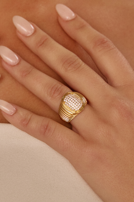 Pave Oval Bezel Ring | Gold - 6