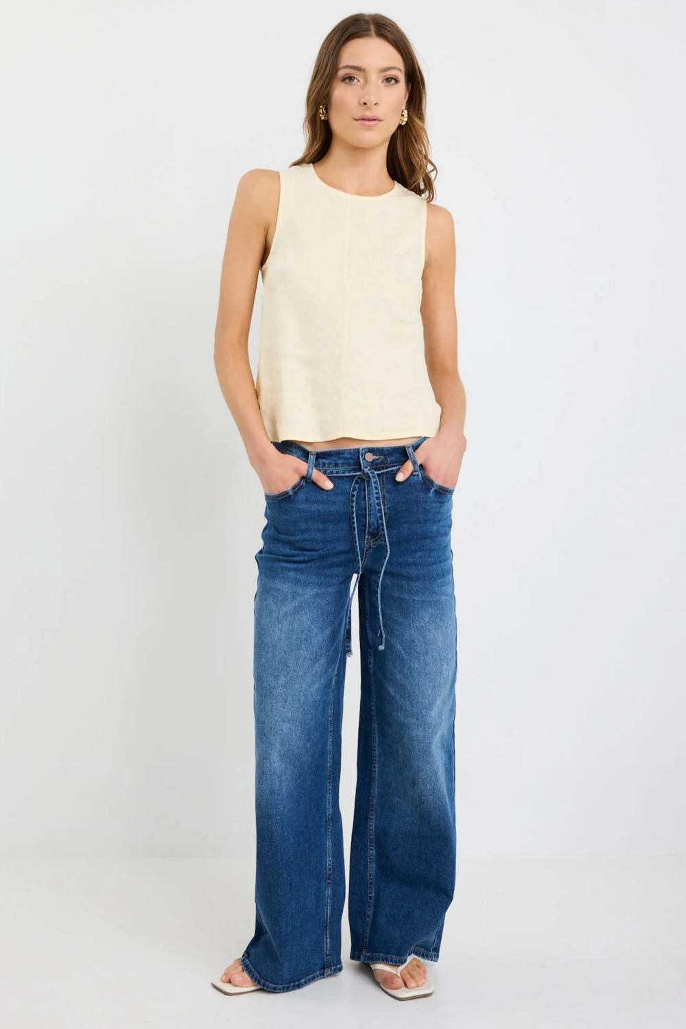 Shoreline Butter Linen Bias Sleeveless Shell Top