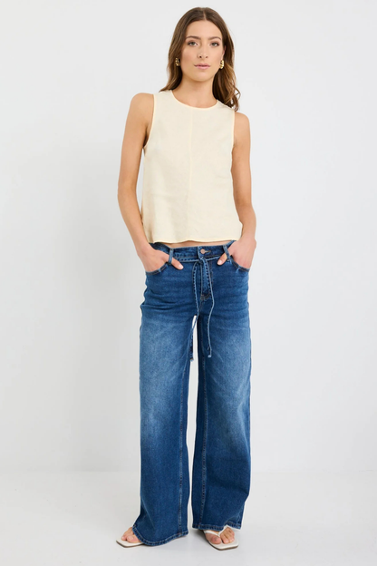 Shoreline Butter Linen Bias Sleeveless Shell Top