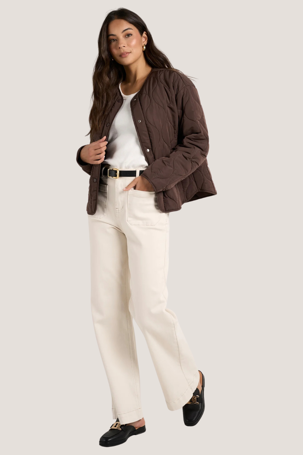 Apex Chocolate Collarless Puffer Jacket