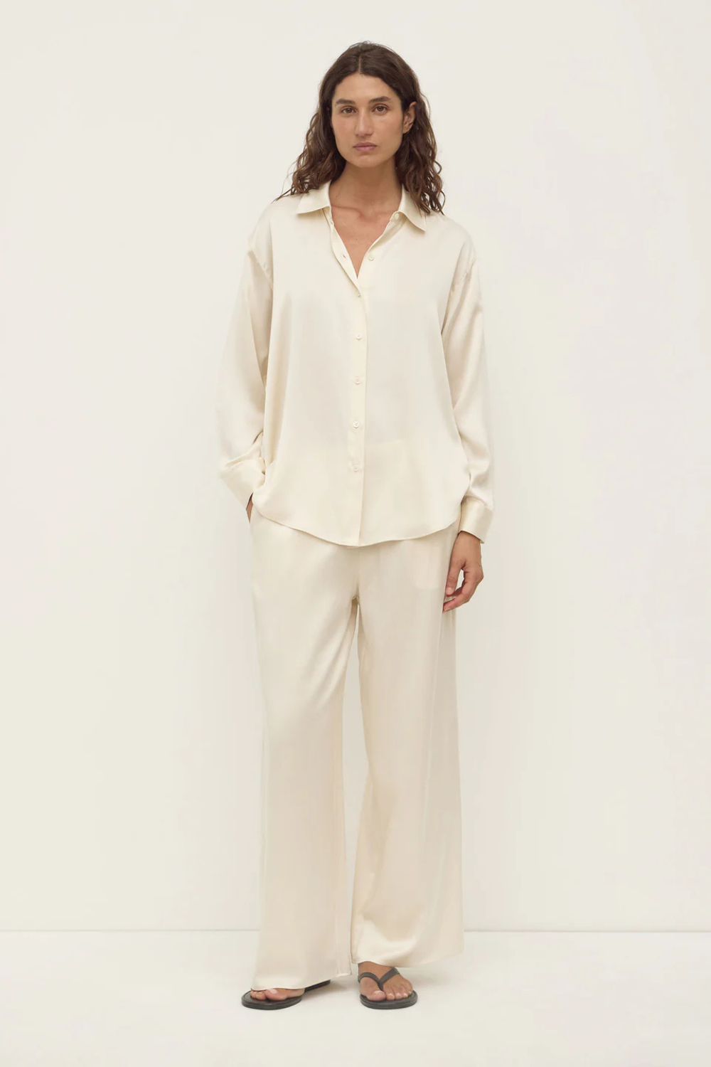 Pippa Silk Long Sleeve Shirt | Cream
