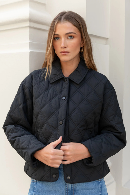 Absolute Black Collared Quilted Jacket