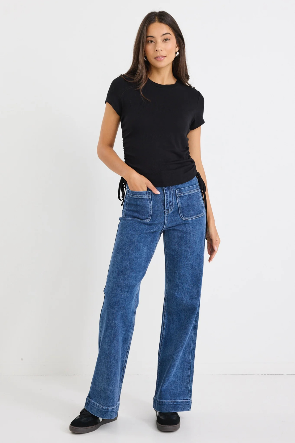 Perfect Black Rib Rouched Side Crop Tee