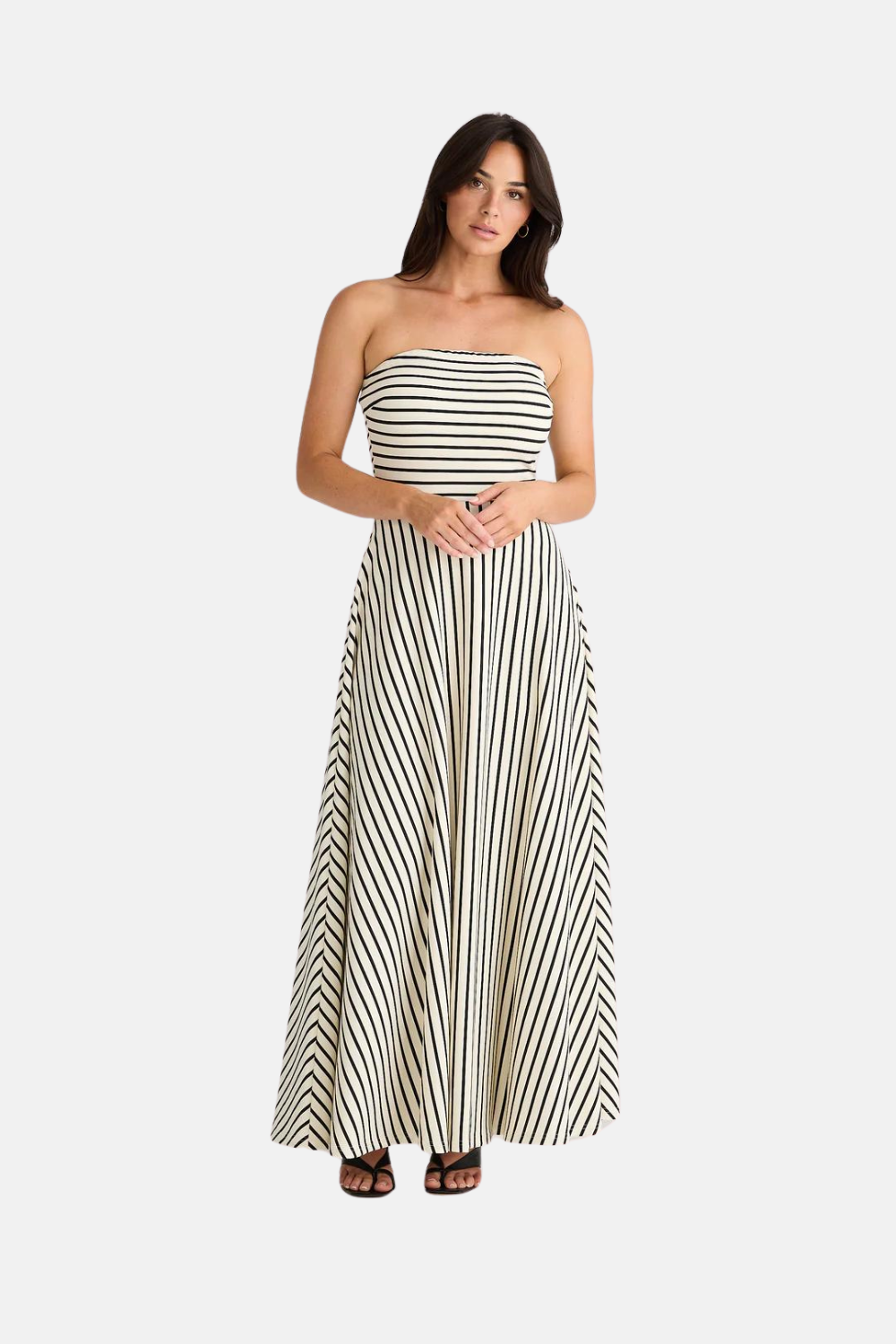 Thandie Strapless Dress | Ecru w Black Stripe