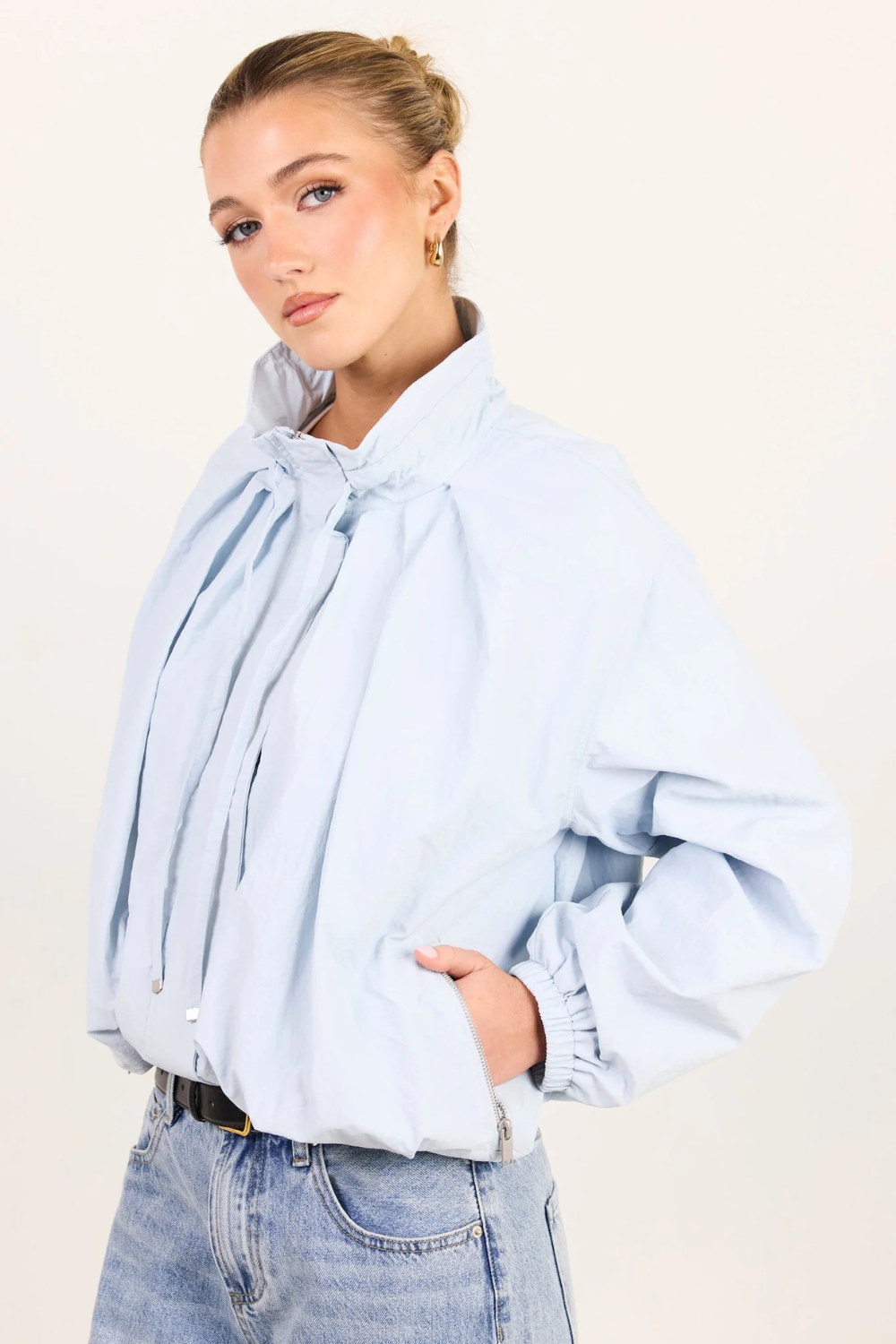 Element Ice Blue Drawstring Funnel Neck Bomber Jacket