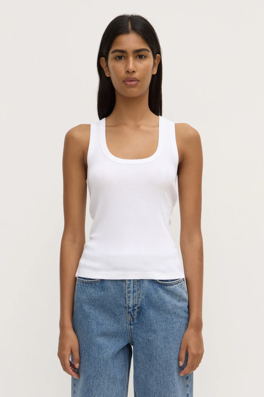 Robyn Scoop Neck Rib Tank | White