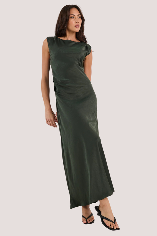 Fruition Forest Satin Bias Maxi Dress