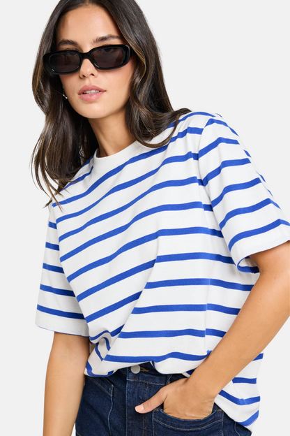 Binding Blue White Stripe Boxy Fit Tee