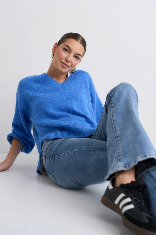 Harvest Azure Blue V Neck Knit Jumper