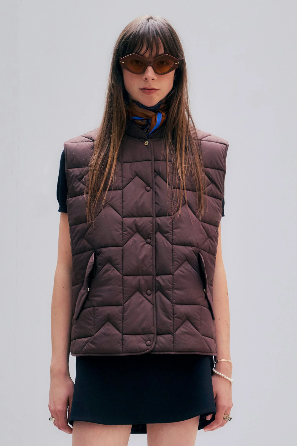 Quilted Monogram Vest | Chocolate