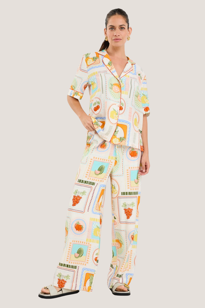 Travel Tropical Postcard Wide Leg Pull On Pants