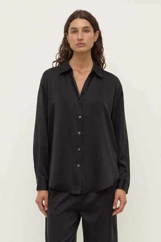 Pippa Silk Long Sleeve Shirt | Black