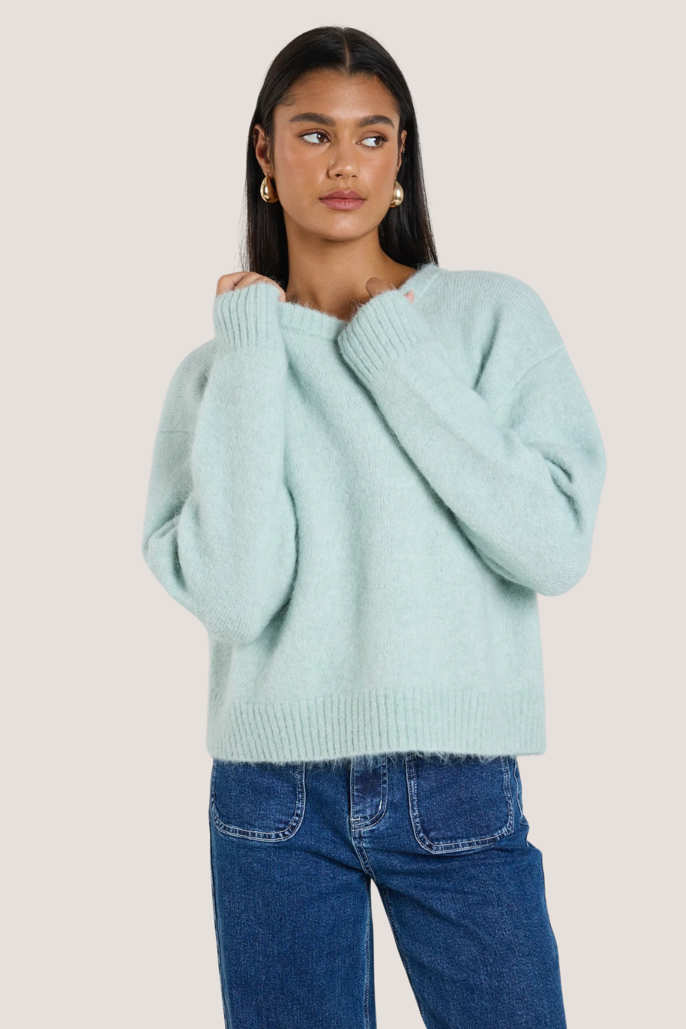 Laidback Sea Foam Mohair Blend Relaxed Jumper