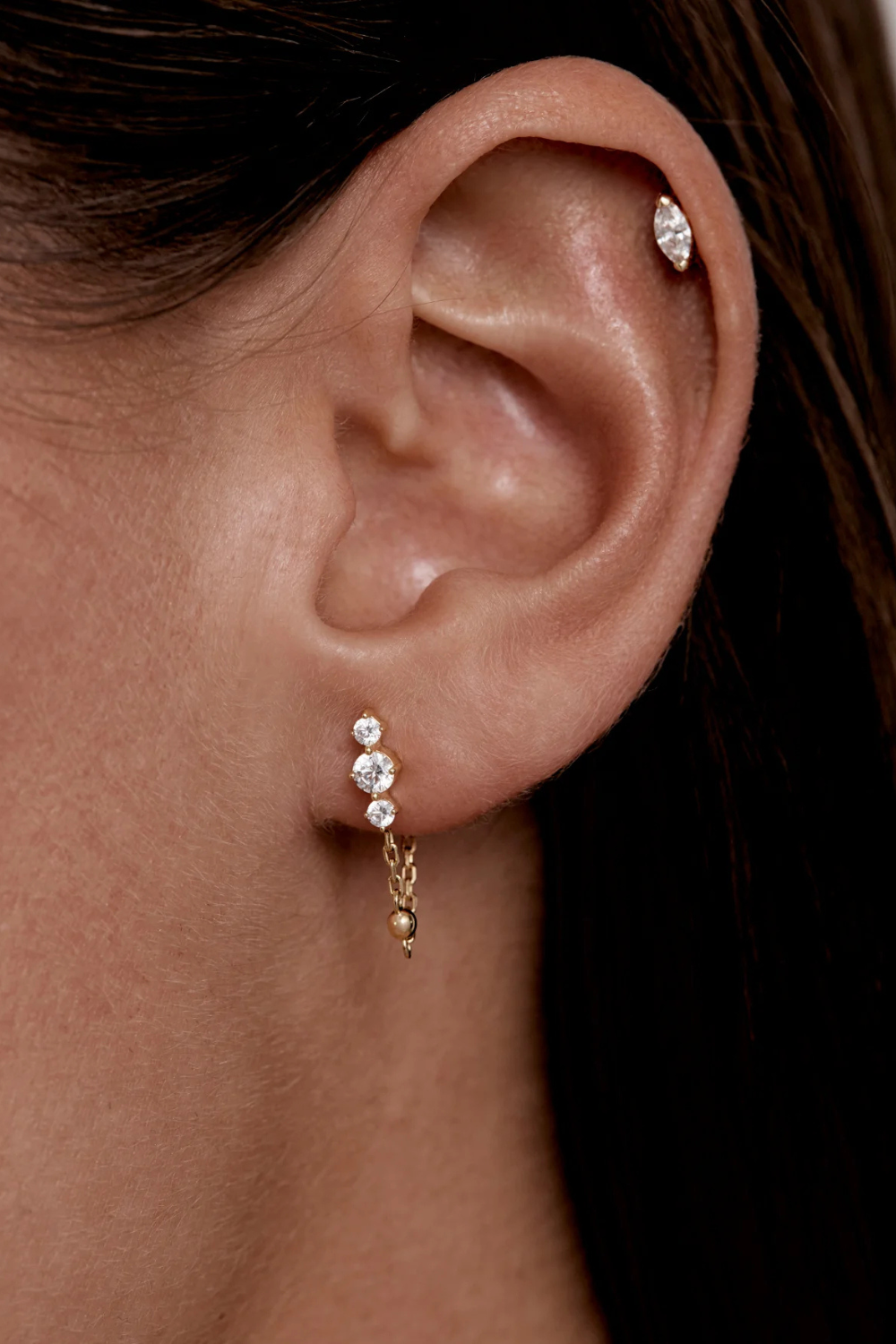 18k Gold Vermeil In the Stars Chain Huggie Earrings