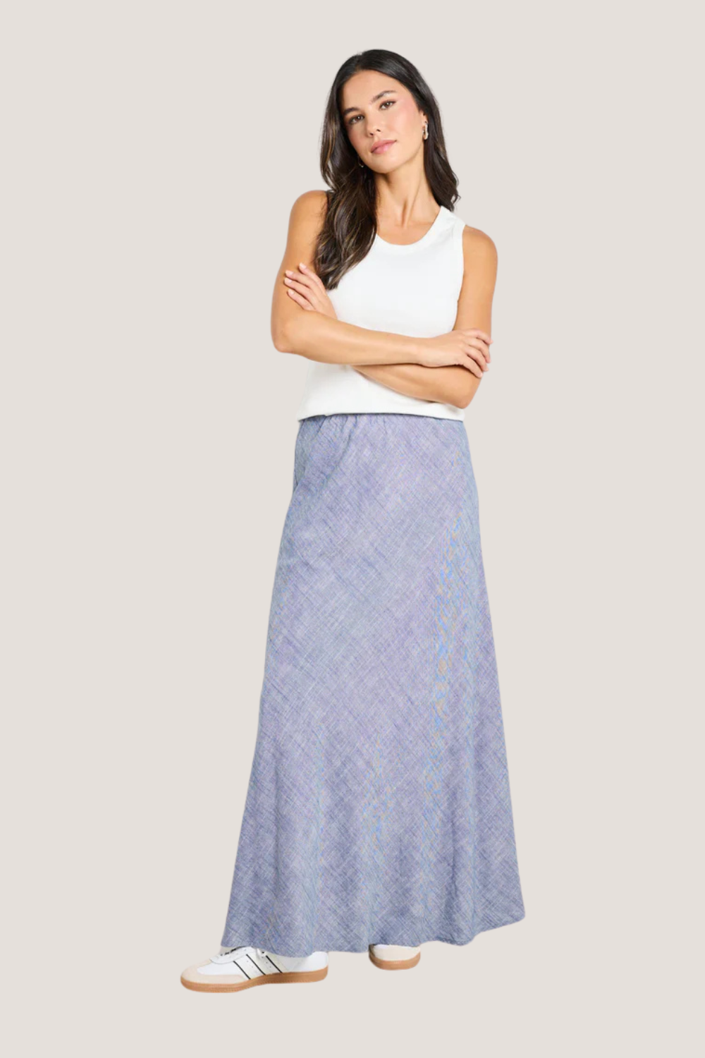 Lagos Chambray Blue Floaty Bias Cut Maxi Skirt