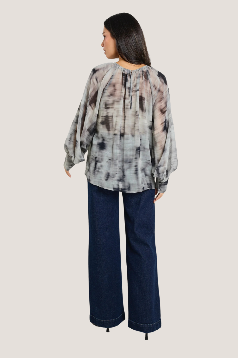 Cosmopolitan Charcoal Smudge Crew Neck Floaty LS Top