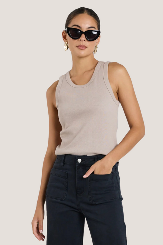 Cobble Taupe Rib Cutaway Tank